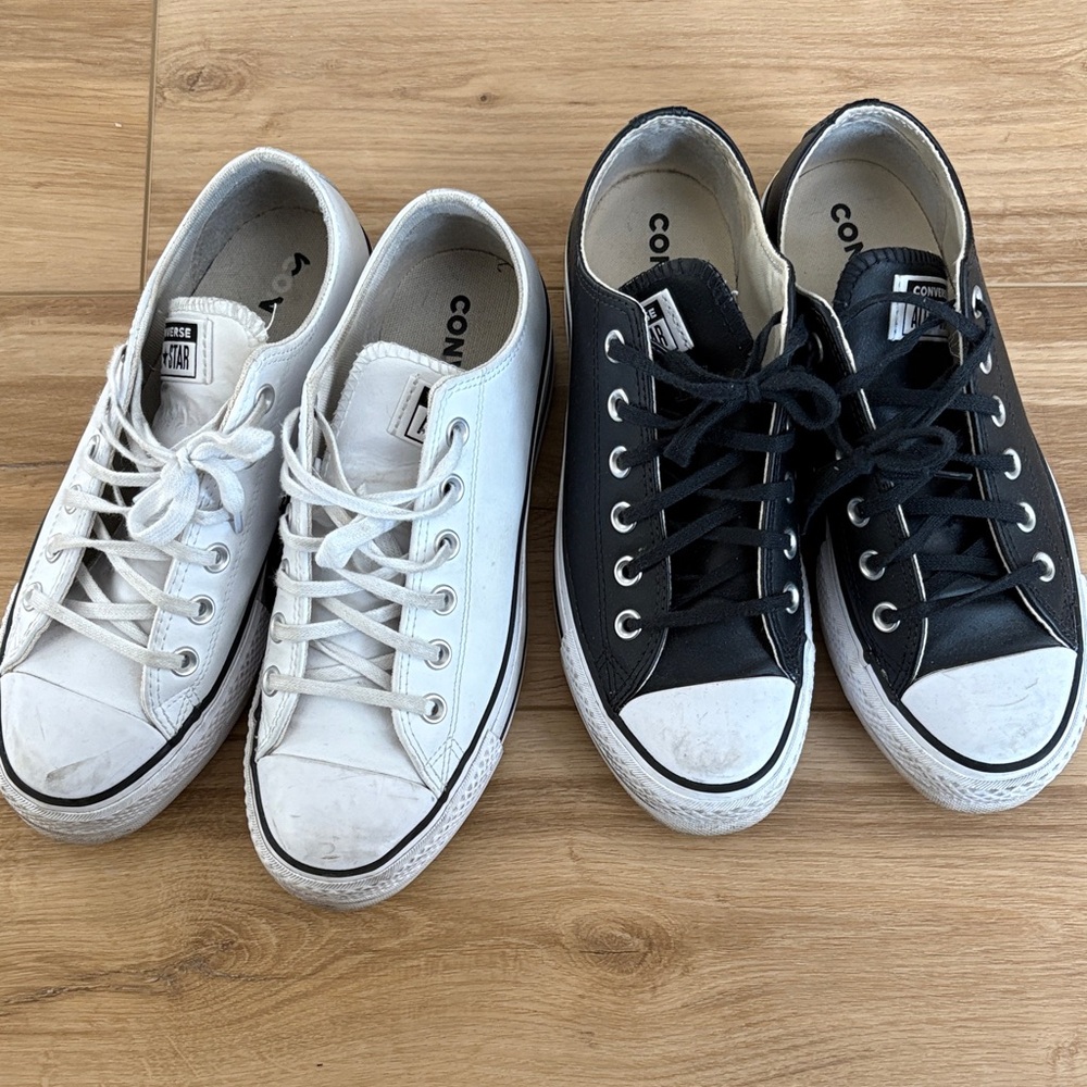 Converse Classic Black and White Leather Platform Low-Tops